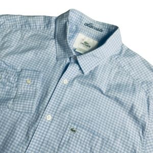 Lacoste 45 Slim Fit Button Down 100% Cotton Pockets Blue Check